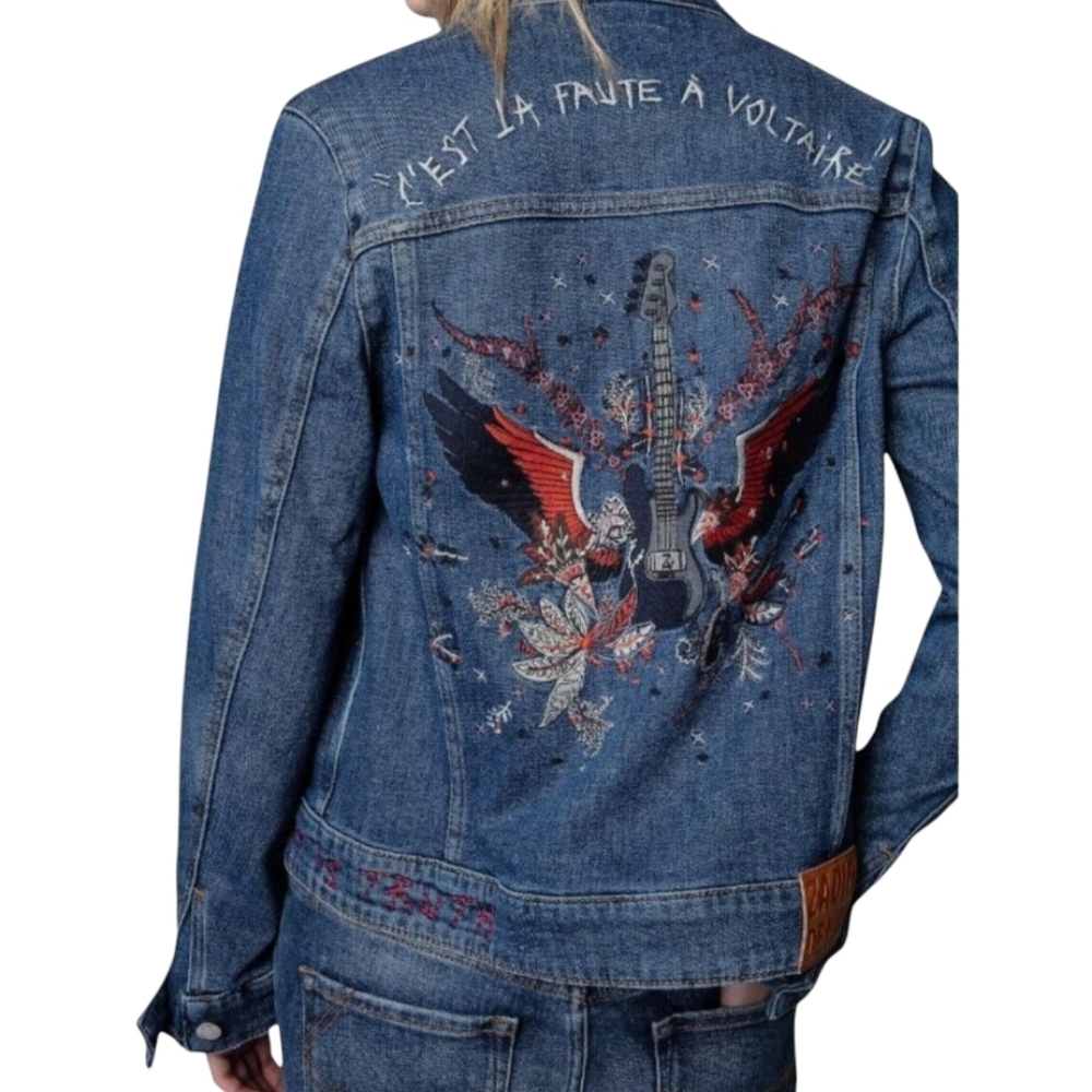Zadig & Voltaire Embroidered Denim Jean Jacket Size S